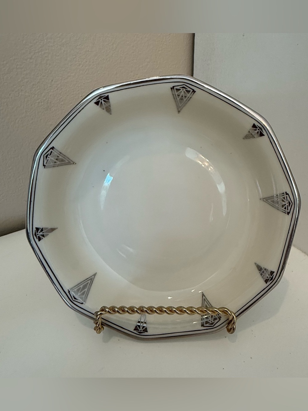 Community China Deauville Bavaria Berry Dessert Bowl Art Deco Platinum Trim 5.5”
